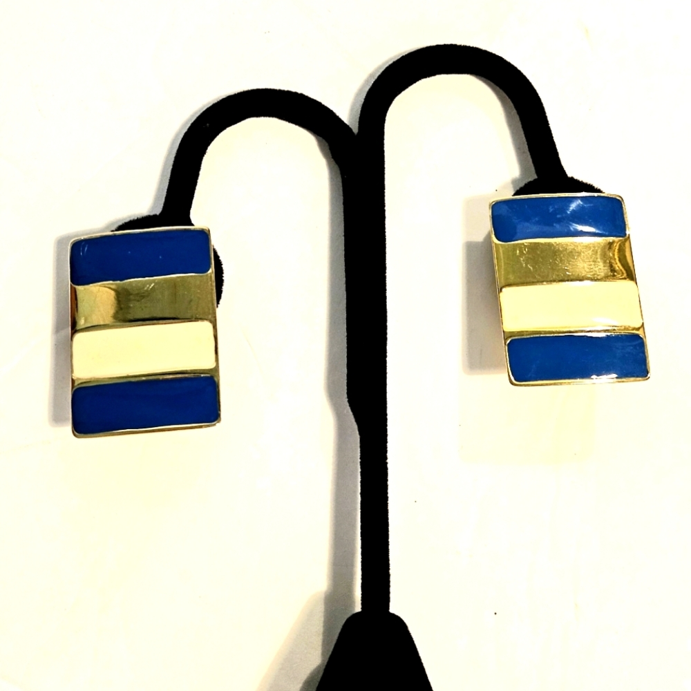 Retro Color Block Style Vintage Clip Earrings